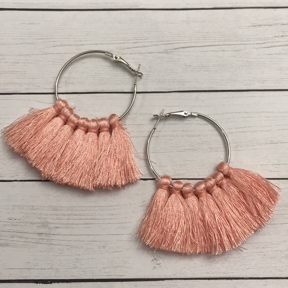 Jewelry - Peach Boho Tassel hoop earrings NEW